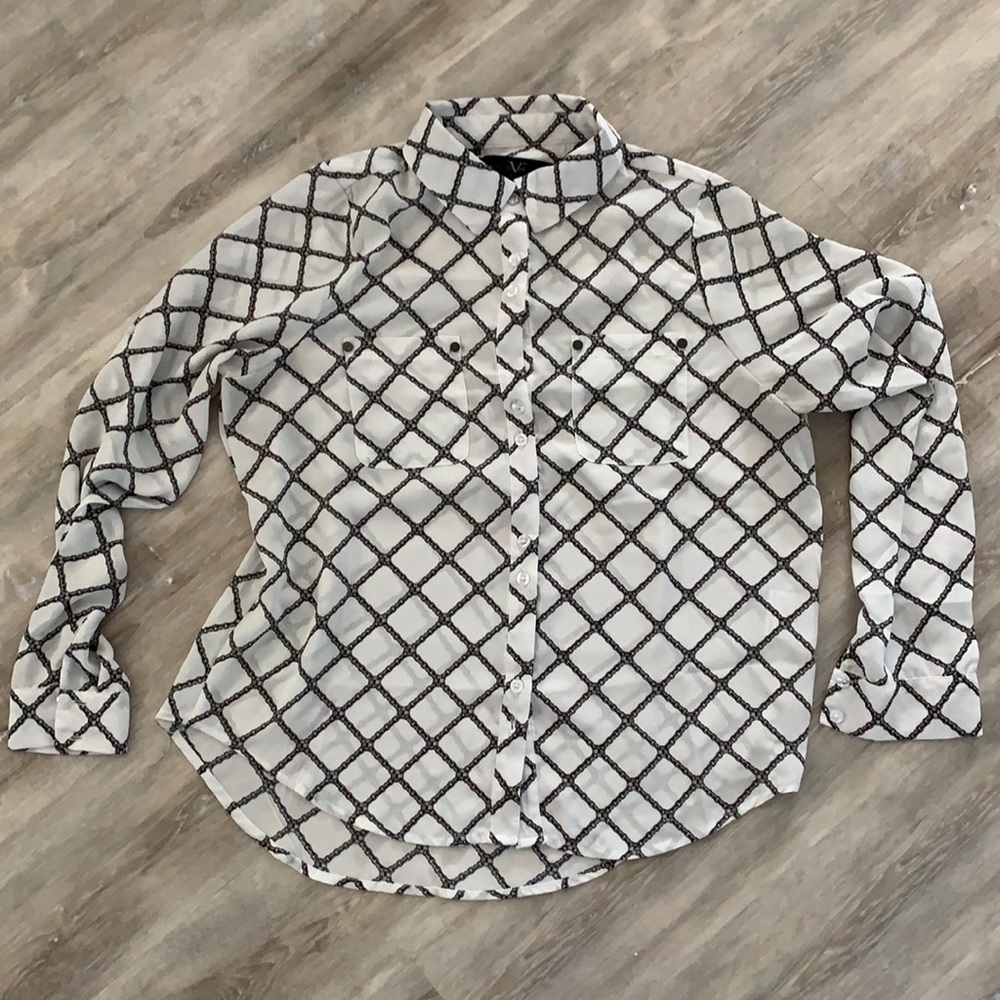 Versace 1969 chainlink blouse with western styling and roll up sleeves